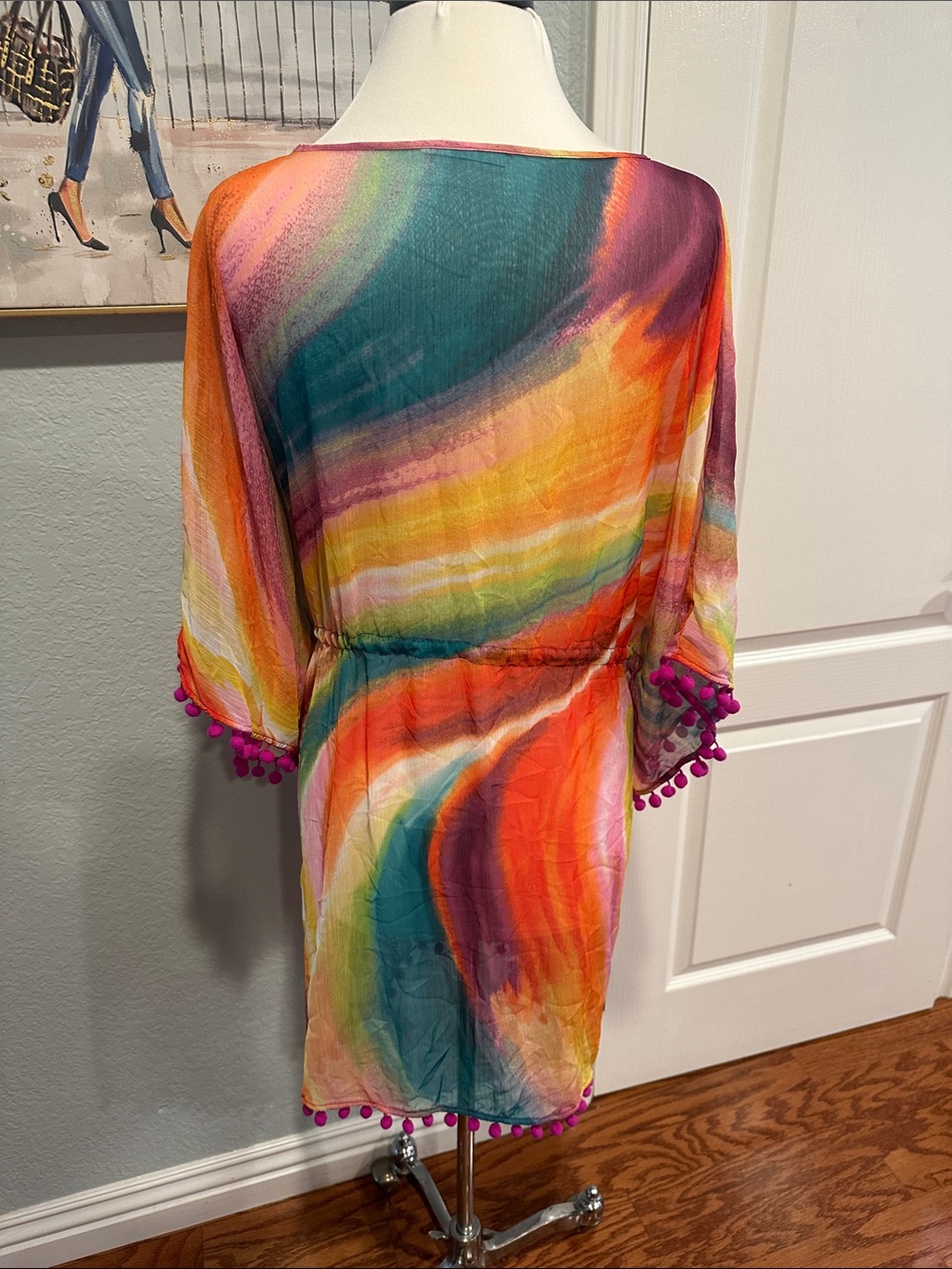Bleu Rod Beattie Sz 2X Multicolor Rainbow Pom-Pom Swim Coverup - Picture 7 of 10